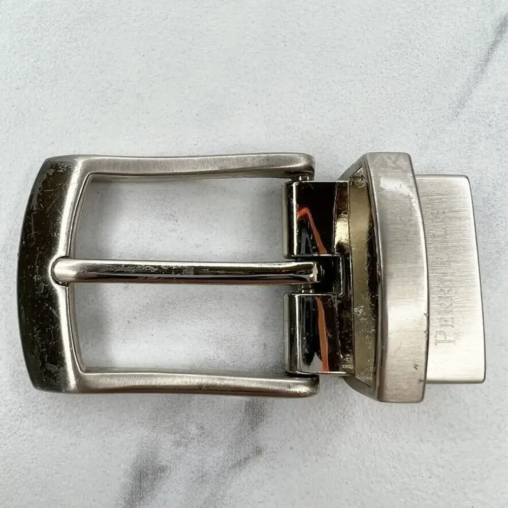 Perry Ellis Reversible Silver Tone Simple Basic Belt Buckle